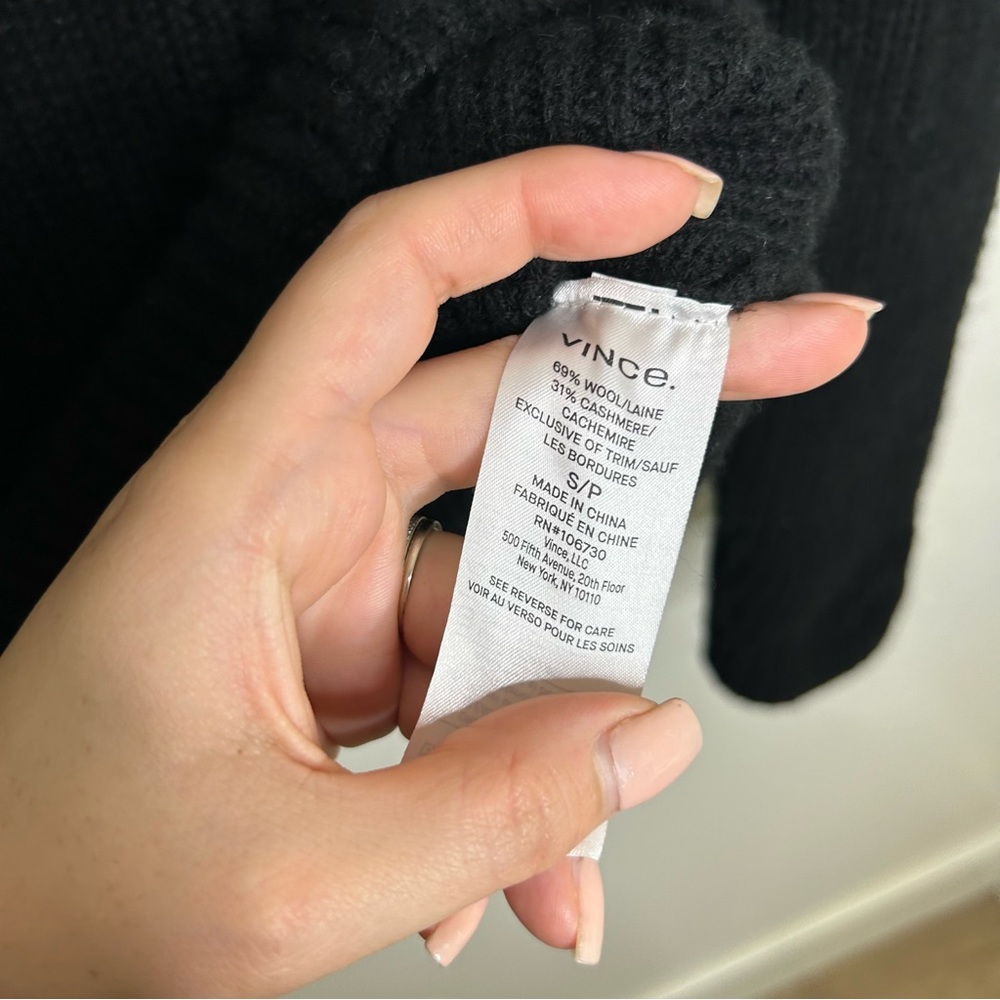 VINCE Cashmere Wool Ribbed Hooded Pullover Sweater Black S - Picture 12 of 12